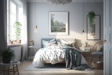 Wall Mural - Modernes, skandinavisches Schlafzimmer - modern swedish scandinavian style bedroom