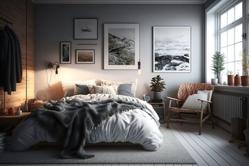 Wall Mural - Modernes, skandinavisches Schlafzimmer - modern swedish scandinavian style bedroom
