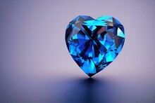 Blue Heart Shaped Diamond 3d Render. Generative AI