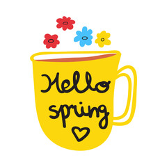 Wall Mural - Yellow mug. Hello spring. Vector hand drawn illustration on white background.