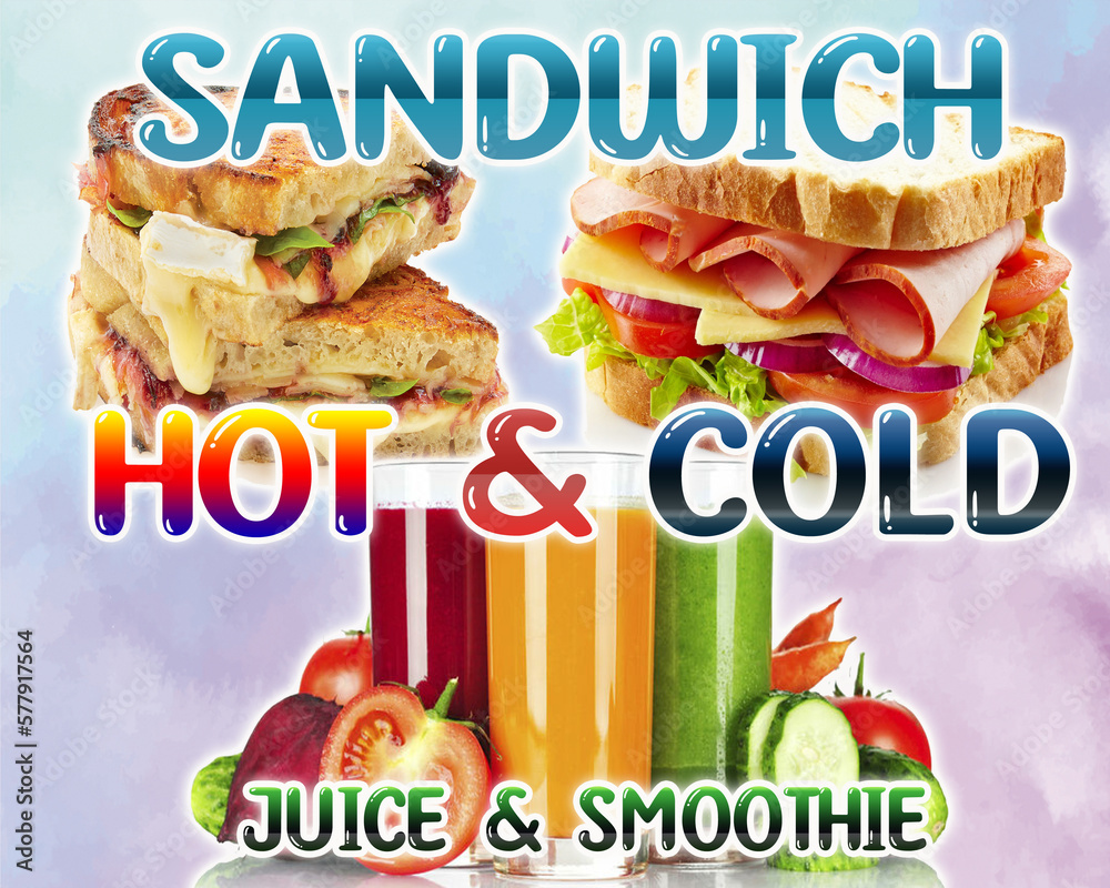 Hot and cold sandwich juice and smoothie promotional design with fruits ...