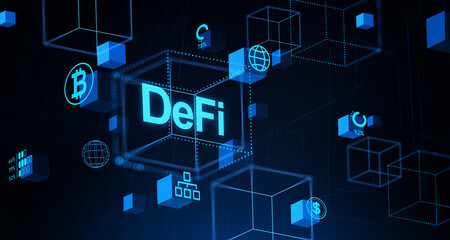 Poster - DeFi hologram with business data and digital asset