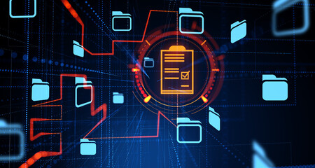 Poster - document management system hologram with electronic files and folders