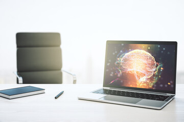 Aufkleber - Modern computer monitor with creative artificial Intelligence symbol. Neural networks and machine learning concept. 3D Rendering