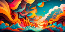 Bold Psychedelic Waves On A Bright Background Generative AI
