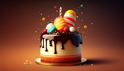 Realistic happy birthday cakes with decorative elements, Generative AI