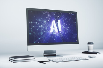 Aufkleber - Creative artificial Intelligence symbol concept on modern laptop screen. 3D Rendering