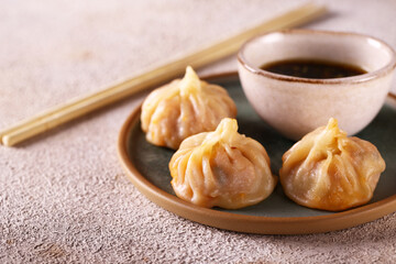 Sticker - asian dumplings, with soy sauce, asian food