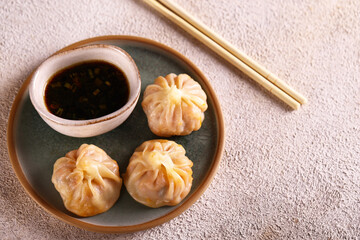 Sticker - asian dumplings, with soy sauce, asian food