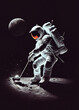 Astronaut Playing Golf on the Moon Generative AI Illustration