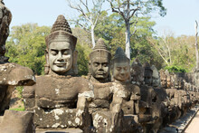 Statues Of Gods In South Gate Angkor Thom, Siem Reap
