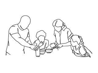 Wall Mural - Continuous one line drawing of happy family.