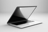 Fototapeta Do przedpokoju - A 3D illustration of a laptop isolated on a white background, with an angled screen and empty space. Generative Ai