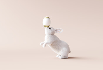 Wall Mural - Bunny with easter egg on cream color background. 3d rendering