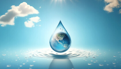 Poster - Water drop with earth for World Water Day ,Generative Ai