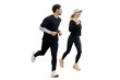© muse studio - Sports people man and woman jogging full-length, transparent background, isolated, png.