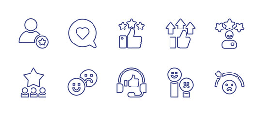 Feedback line icon set. Editable stroke. Vector illustration. Containing client, good feedback, positive review, like, customer satisfaction, star, feedback, good review, review, unsatisfied.