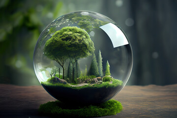 Wall Mural - World environment and earth day concept with glass globe and eco friendly enviroment. Generative Ai