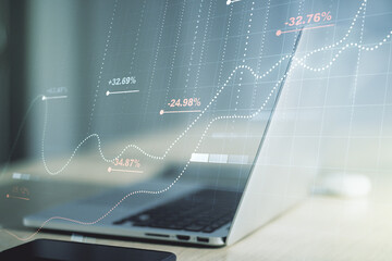 Poster - Double exposure of abstract creative statistics data hologram on computer background, analytics and forecasting concept