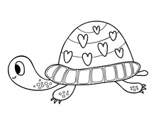 Cute Turtle. Vector Illustration. Outline Drawing Cartoon Animal For Kids Collection, Design, Decor, Cards, Print, Coloring Page.