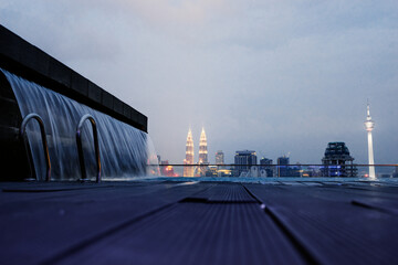 Sticker - Swimming pool on roof top with beautiful city view. Kuala-Lumpur, Malaysia.