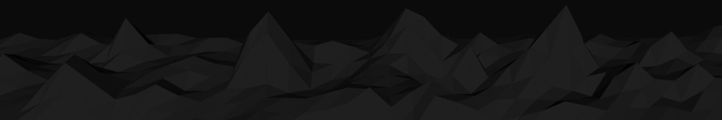 Wall Mural - Abstract black mountainous landscape, 3d mesh, low poly modeling, dark crystals, vector design