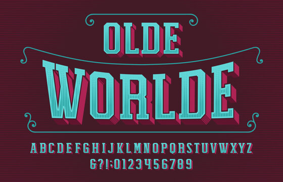 Olde Worlde alphabet font. Retro letters and numbers. Vector typeface for your typography design.