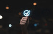 © Dilok - Businessman hand thumb up with virtual correct sign or tick mark for approve quality assurance and guarantee concept.