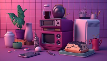 90s style detalied, retro design room background. AI.