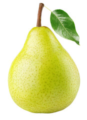 Poster - Green yellow pear fruit with leaf isolated on transparent background