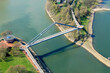Brücke über der Einfahrt in den Medienhafen bei Düsseldorf - Luftaufnahme