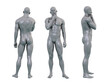 © Tritons - 3D Render : Portrait of silver, iron metal texture male dummy character is standing and thinking, PNG transparent