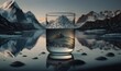  a glass of water with a mountain in the middle of it.  generative ai
