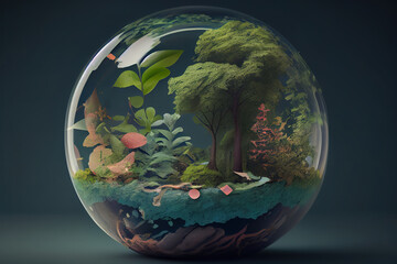 Poster - World environment and earth day concept with glass globe and eco friendly enviroment. Generative Ai