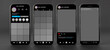 Mockup of social media app user interface in dark screen mode