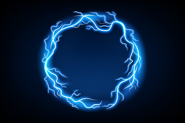 Wall Mural - Blue circle lightning ring with sparks effect. Widescreen Vector Illustration
