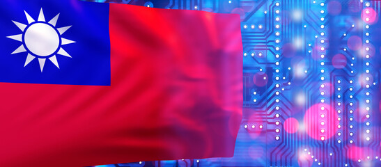 Poster - microplate with taiwan flag. microelectronics manufacturing in taiwan. import and export of microele