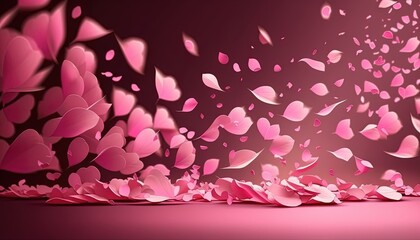  a bunch of pink hearts are flying in the air on a pink background.  generative ai