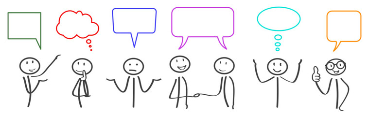 business meeting, stick figures, corporate, communication, bubbles for text, bubbles with thoughts -