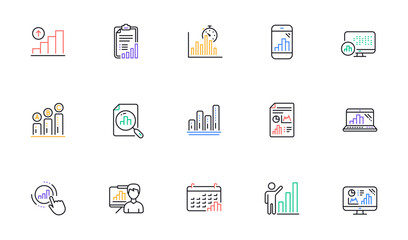 Poster - Graph line icons. Charts and graphs, Presentation and Report. Analytics linear icon set. Bicolor outline web elements. Vector