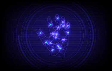 Wall Mural - Hologram hands and circle tech on technology background design.Abstract geometric background. EP.1