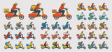 Fototapeta Dinusie - Scooter deliverymen stickers set colorful