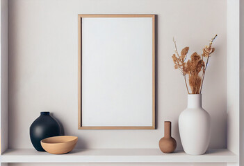 Wall Mural - Picture frame mockup with copy space for artwork, photo or print presentation, AI Generated