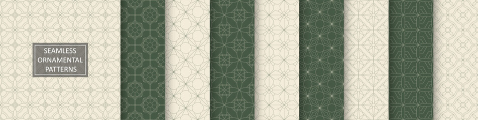 collection of seamless ornamental luxury patterns. elegant beige and green geometric oriental backgr