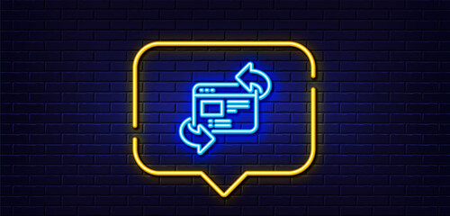 Poster - Neon light speech bubble. Refresh website line icon. Update web page sign. Neon light background. Refresh website glow line. Brick wall banner. Vector