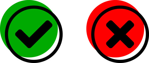 Poster - yes and no or right and wrong or approved and declined icons with check mark and x signs in green an