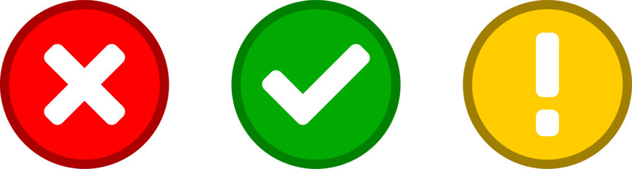 Poster - green yes or ok red no or declined yellow problem or warning flat icon set with check mark x cross a