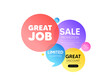 © blankstock - Discount offer bubble banner. Great job tag. Recruitment agency sign. Hire employees symbol. Promo coupon banner. Great job round tag. Quote shape element. Vector