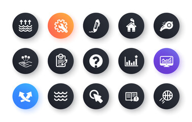 Poster - waves, whistle and global warming icons. signature, analytics and question mark. classic icon set. c
