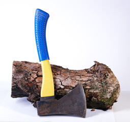 iron ax and cherry log